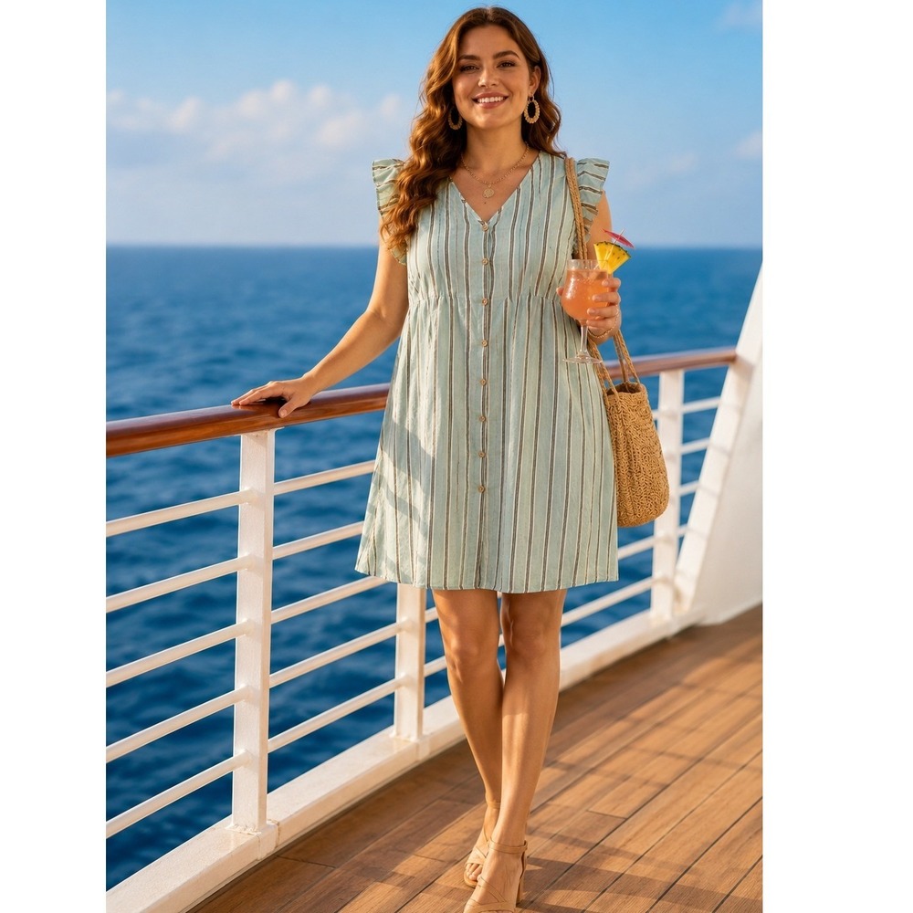 BloomChic NWT Plus Size 18-20 Mint Stripe Flutter Sleeve DressSummer Vacation